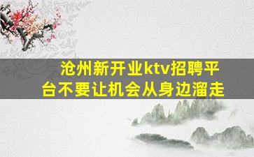沧州新开业ktv招聘平台不要让机会从身边溜走